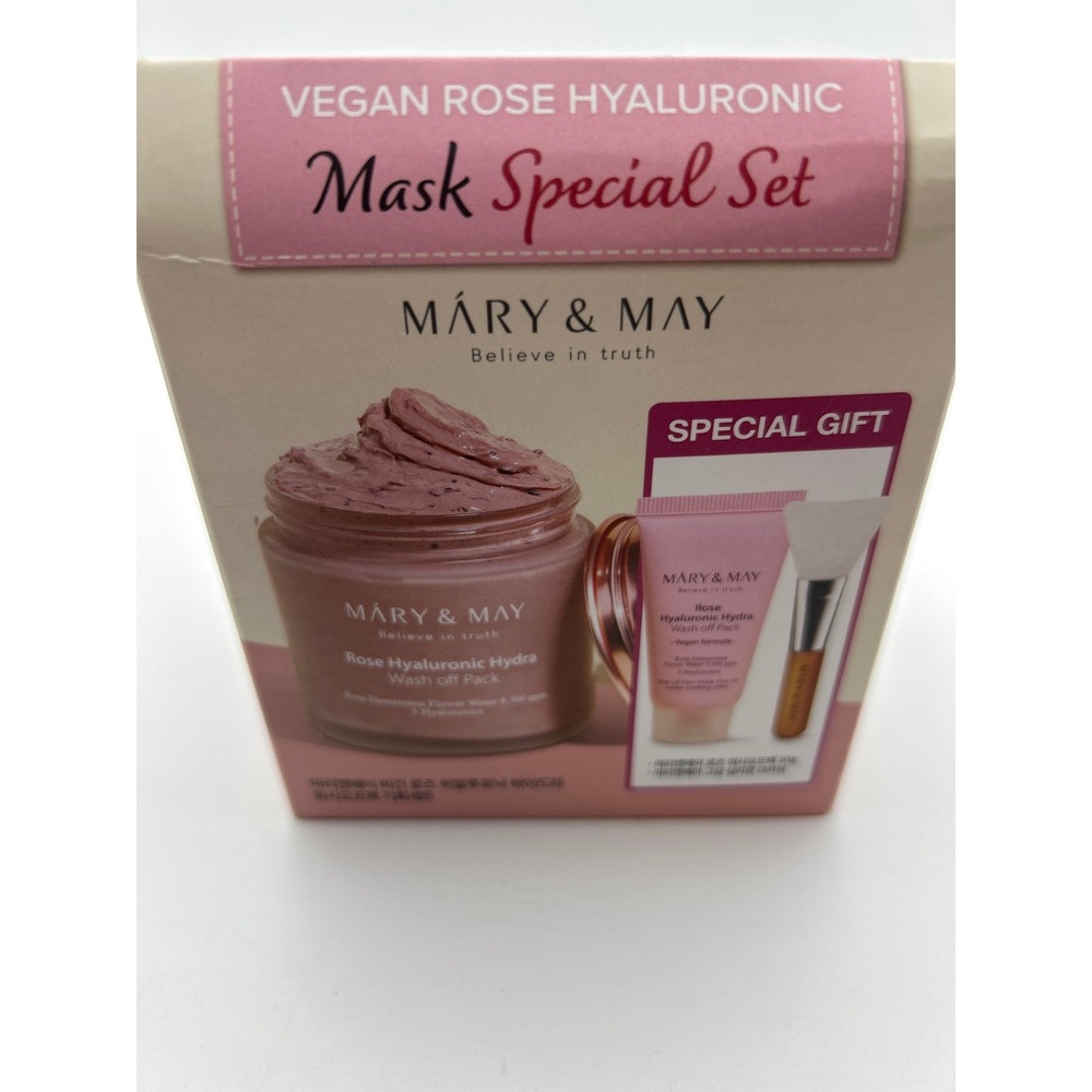 Mary & May Vegan Rose Hyaluronic Mask Special Set 125g 30g & Brush K-Beauty NEW